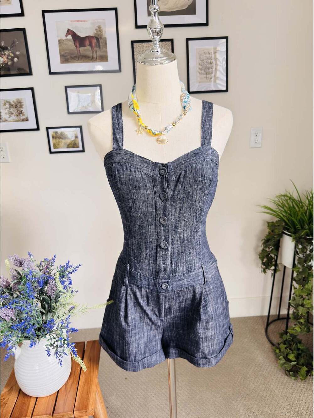 Forever 21 Blue Chambray Button-Front Romper - Size M